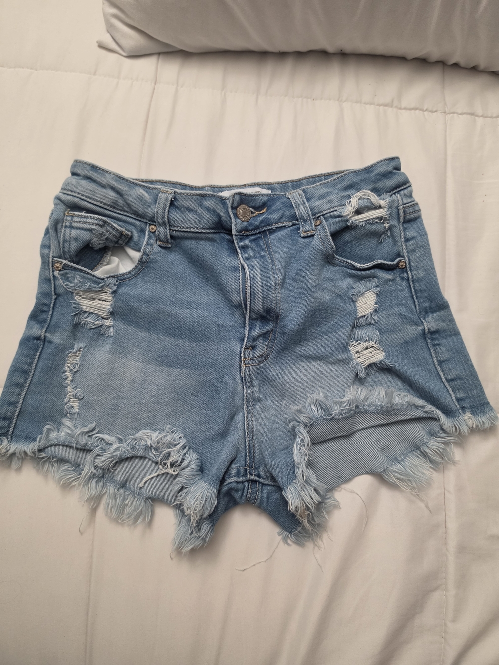 Wax Jean Distressed Frayed Denim Shorts